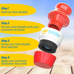 Solar Buddies cuello con marca 100ml indicando apto equipaje de mano