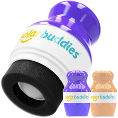Solar Buddies frasco frontal duo morado y nude muestra diseño portátil y práctico