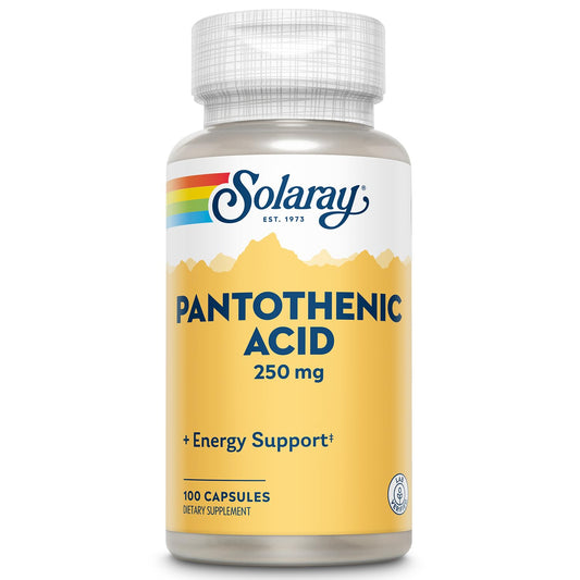 SOLARAY ácido pantoténico 250 mg: botella de cápsulas para energía sostenida diaria
