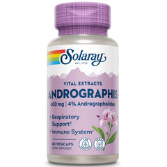 SOLARAY Andrographis extracto 600 mg, botella frontal, posible apoyo al sistema inmune.