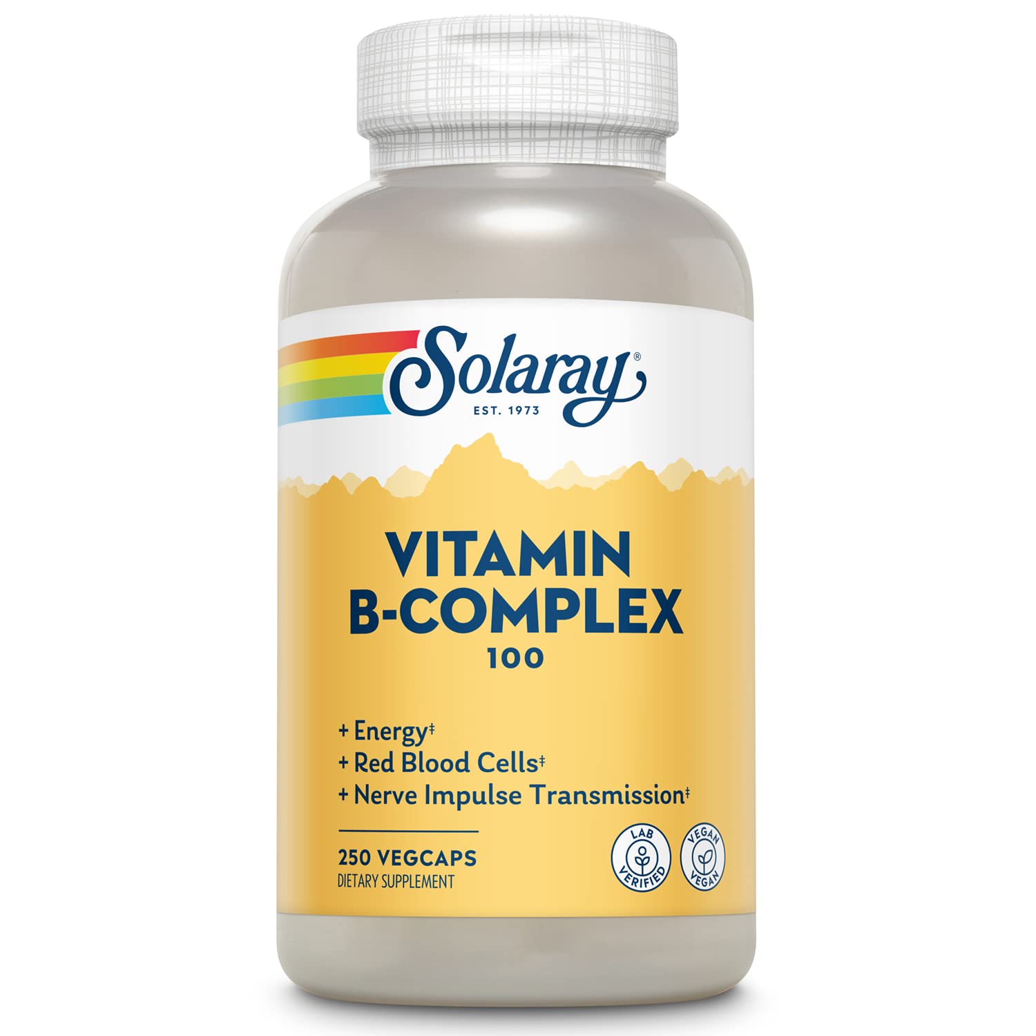 SOLARAY B-Complex en botella para energía diaria y vitalidad.