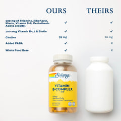 SOLARAY B-Complex detalle de cápsula mostrando tamaño cómodo para tragar.