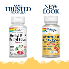 SOLARAY B-12 y Metil Folato, presentación de dos pastillas para uso diario.