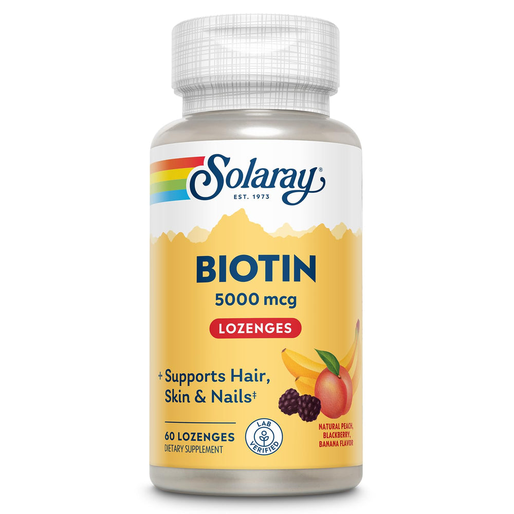 Botella Solaray Biotina 5000mcg para cabello, piel y uñas