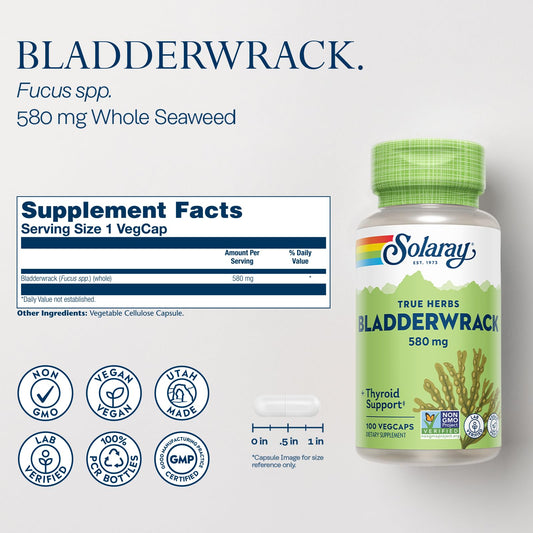 SOLARAY Bladderwrack etiqueta frontal con información de ingredientes