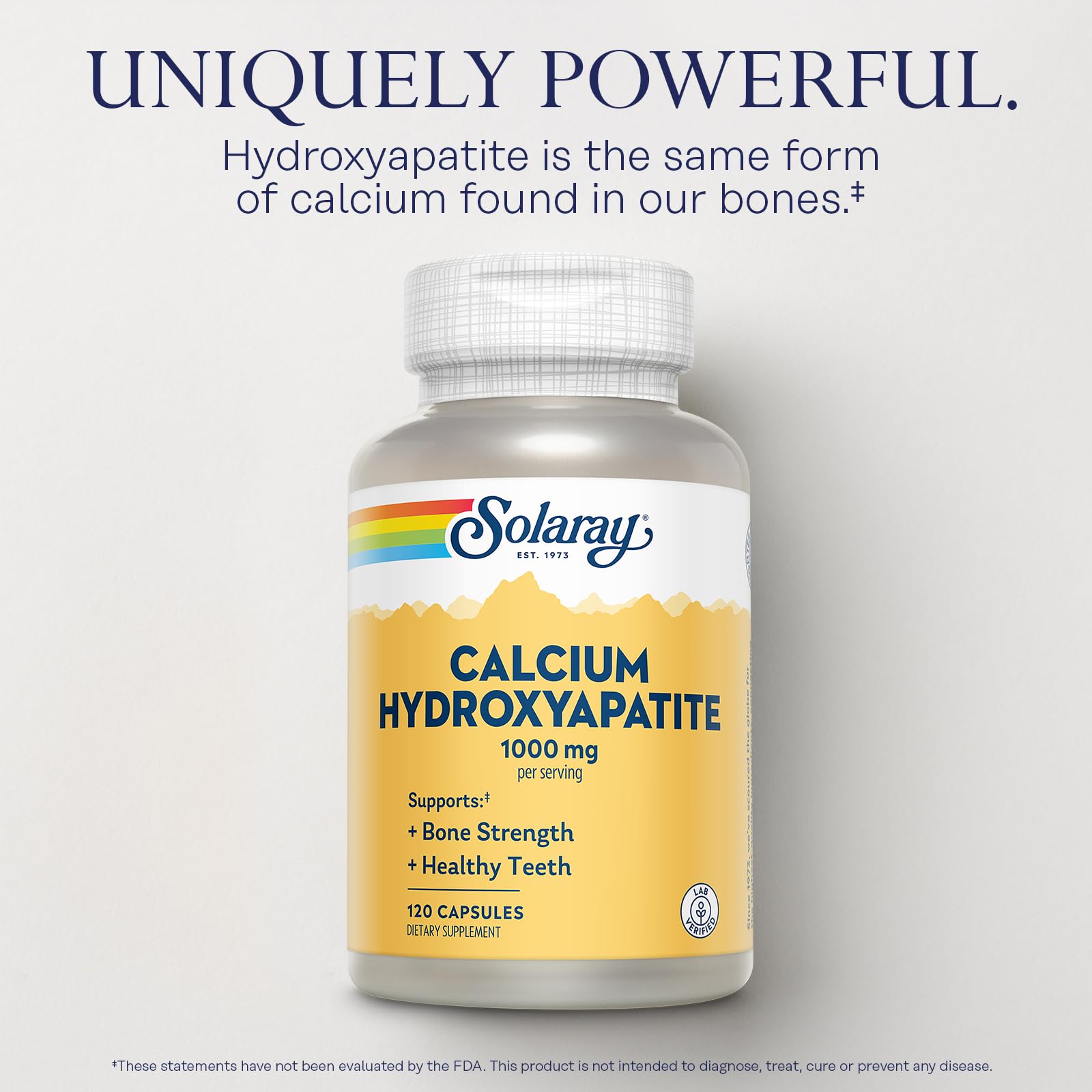 SOLARAY calcio hidroxiapatita 1000mg - etiqueta frontal para lectura clara