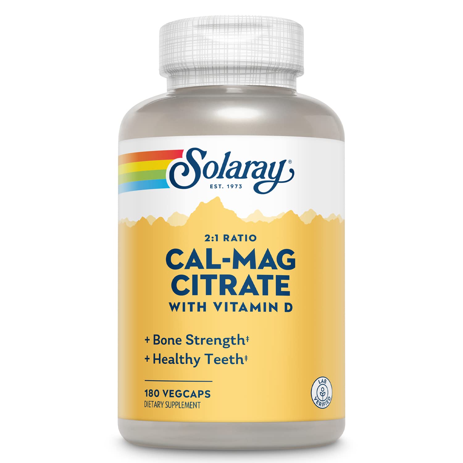 SOLARAY calcio-magnesio citrate cápsulas, fórmula 2:1 para absorción óptima en apoyo diario.