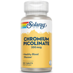 Solaray Chromium Picolinate product label front highlighting 200 mcg dosage for easy daily use.