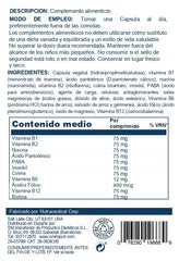 SOLARAY Complejo B 75 mg, etiqueta de la botella, información de uso.