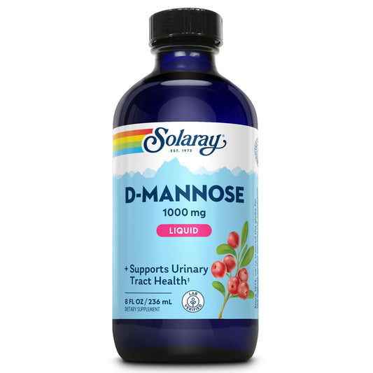 SOLARAY D-Mannose bottle pour demonstrates convenient daily use and potential urinary tract support.