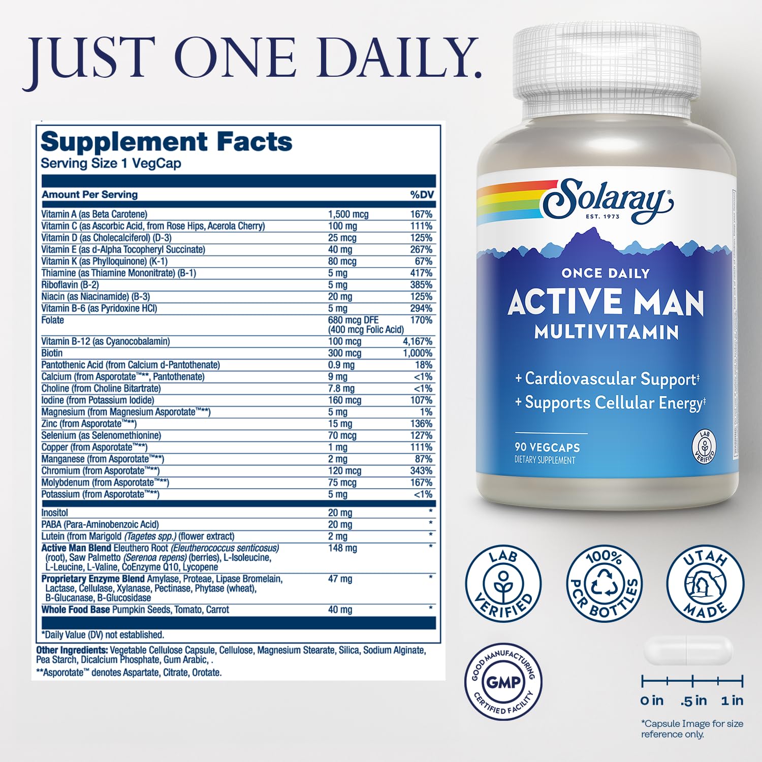 SOLARAY detalle de etiqueta con ingredientes clave y beneficios claros para la salud