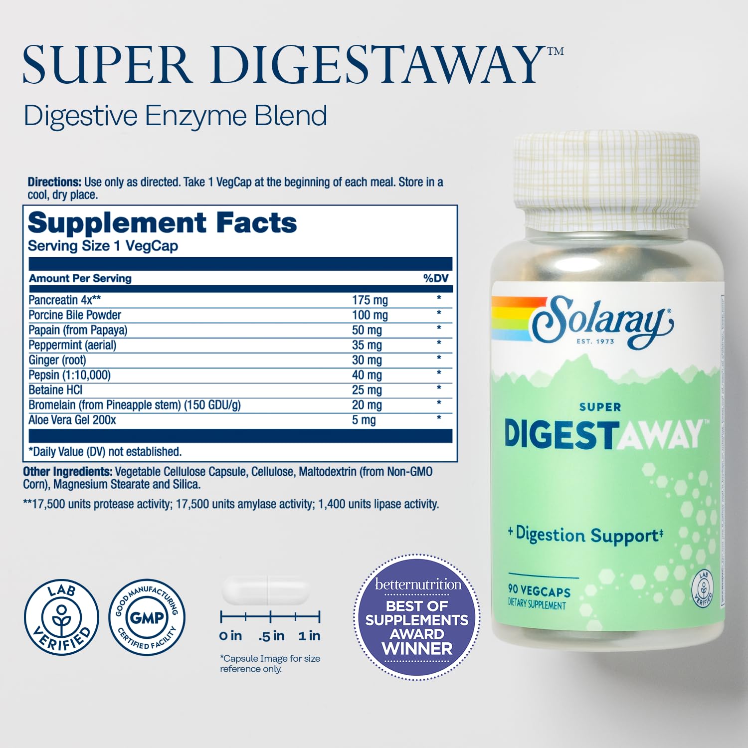 SOLARAY etiqueta y lista de ingredientes visible para transparencia