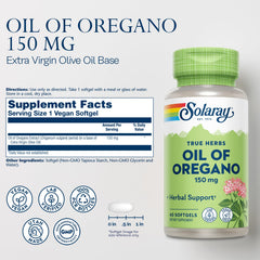 Detalle de etiqueta Solaray con información de 150 mg y carvacrol visible