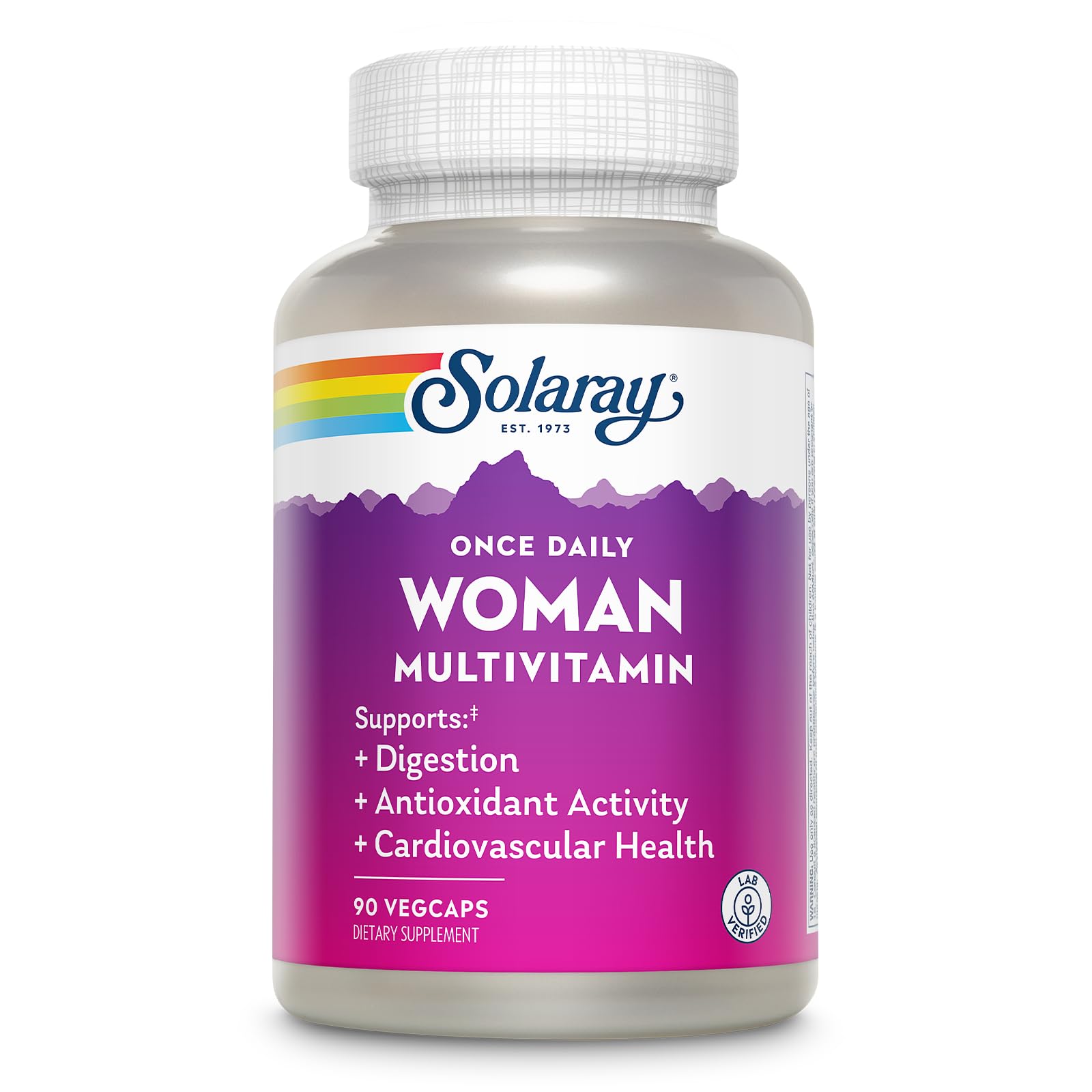 SOLARAY envase frontal del multivitamínico con hierro y beneficios visibles
