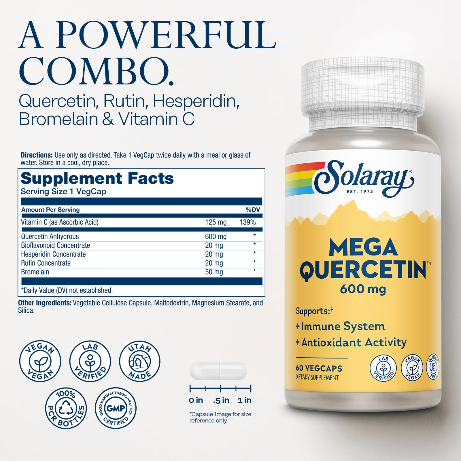 SOLARAY etiqueta con ingredientes y concentraciones, transparencia informativa