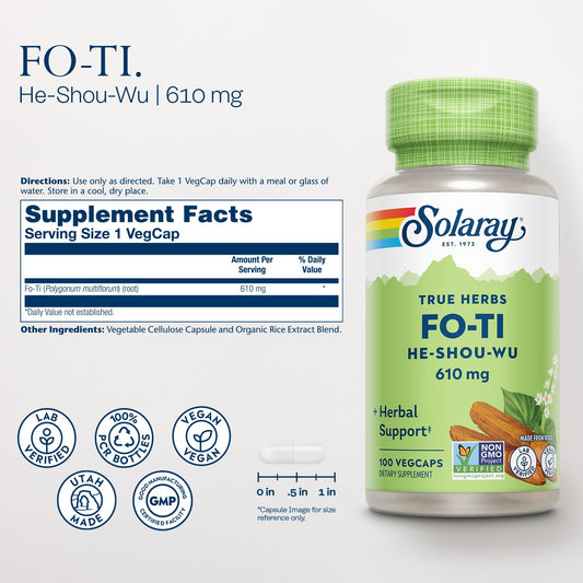 SOLARAY Fo-Ti 610 mg, cápsulas vegetales para apoyo a la salud diaria