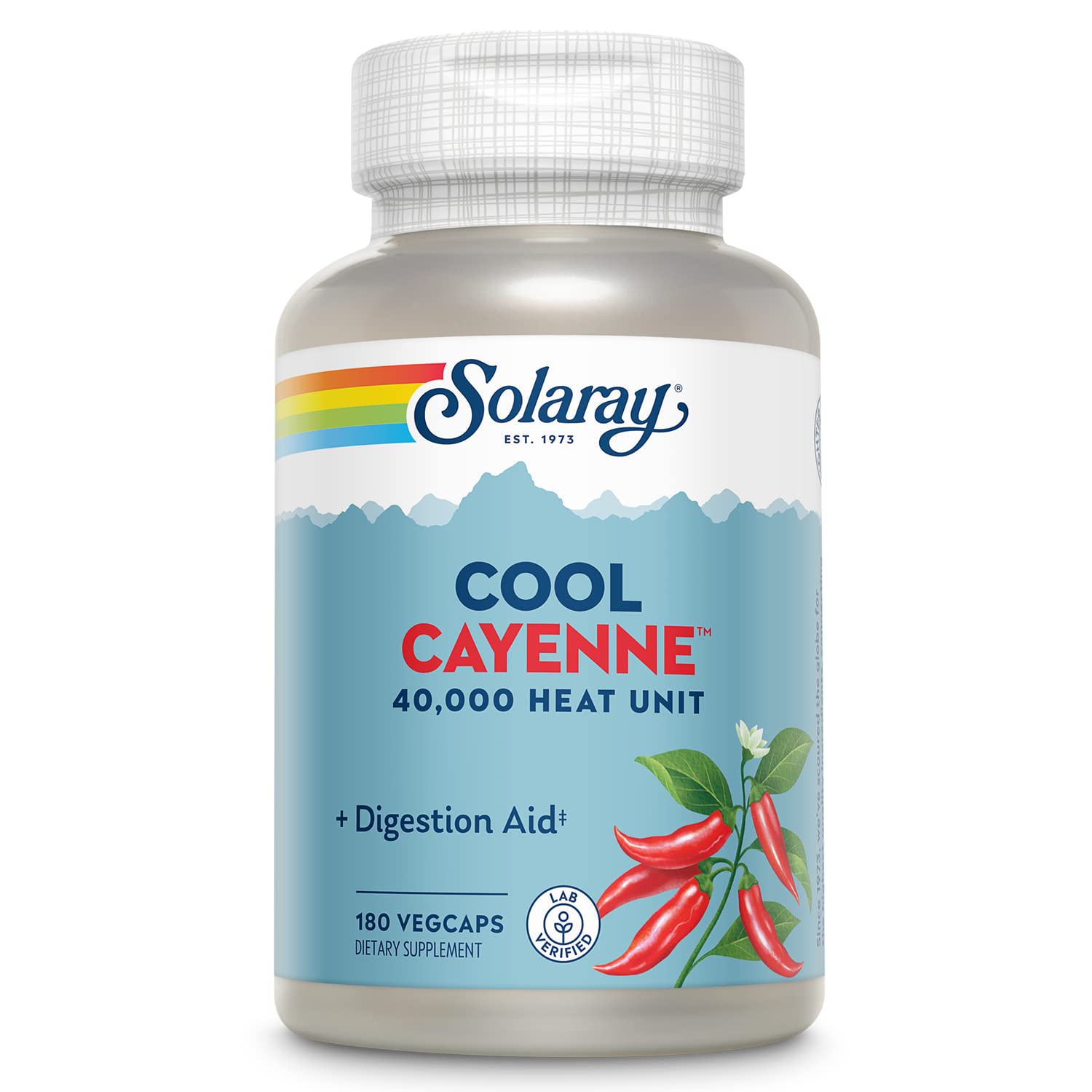 SOLARAY frasco frontal de Cool Cayenne 40,000 HU mostrando el envase