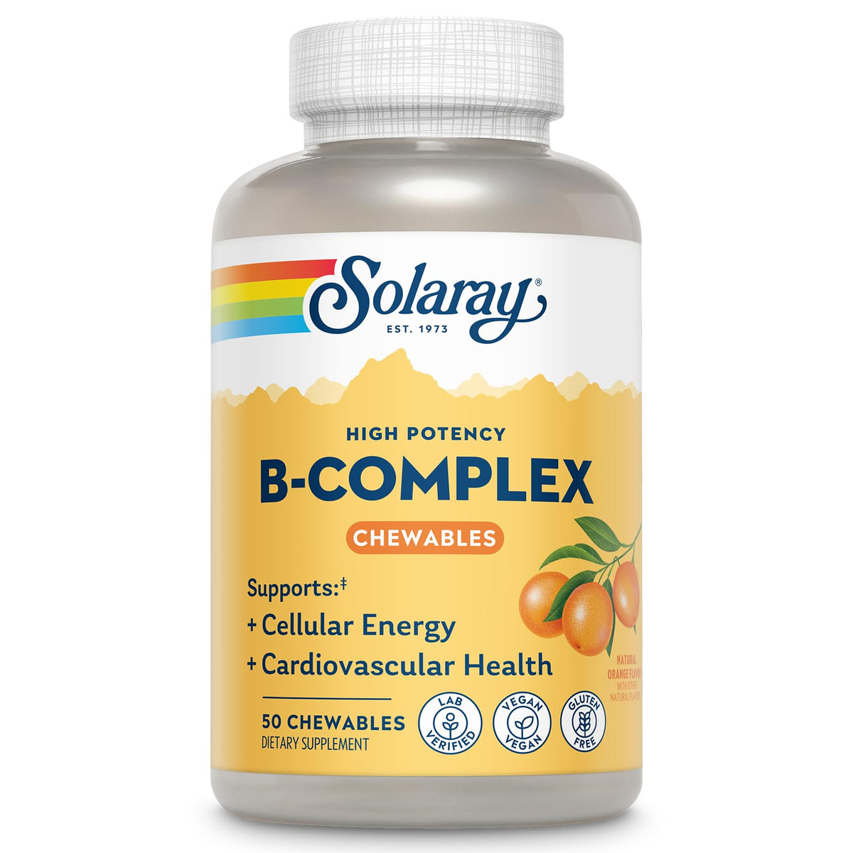 SOLARAY frente del envase mostrando 50 porciones y sabor naranja