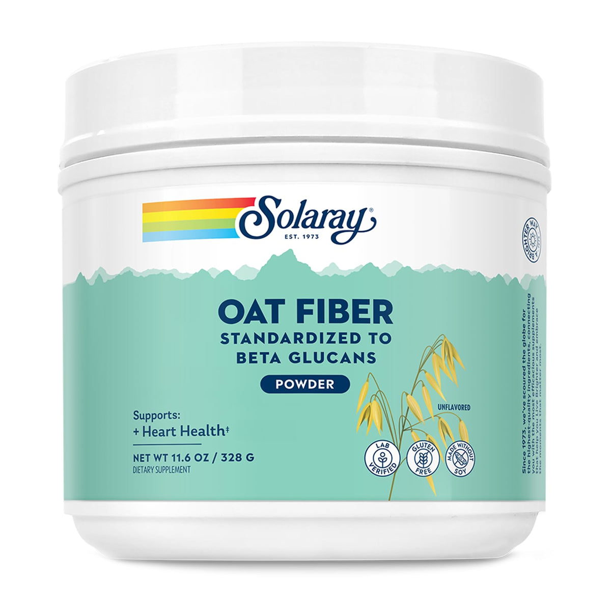 SOLARAY envase frontal de Oat Fiber Powder mostrando tamaño y marca