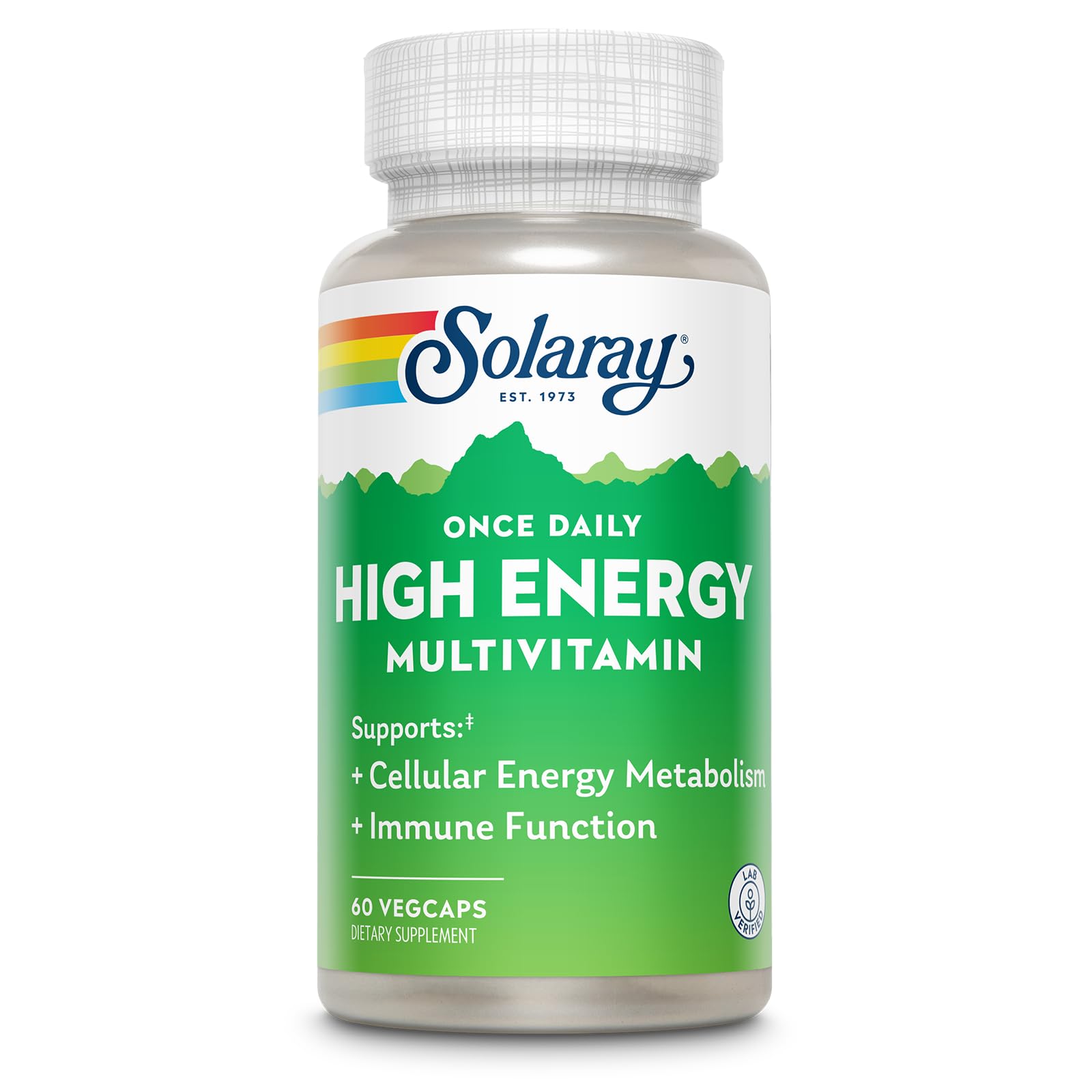 SOLARAY envase frontal Once Daily High Energy mostrando diseño y cantidad