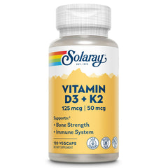 SOLARAY envase frontal de Vitamin D3 K2 con información clara y fácil lectura