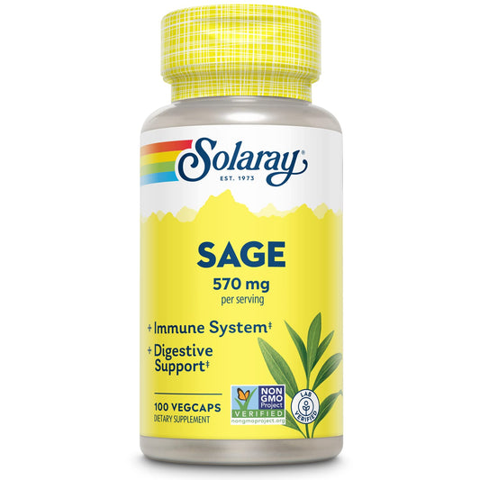 SOLARAY Hoja de Salvia 570 mg en botella, apoyo al olor corporal.