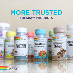 Solaray frasco junto a una regla para comparar tamaño del envase