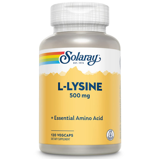 SOLARAY Lisina 500 mg, cápsulas para apoyo al bienestar diario.