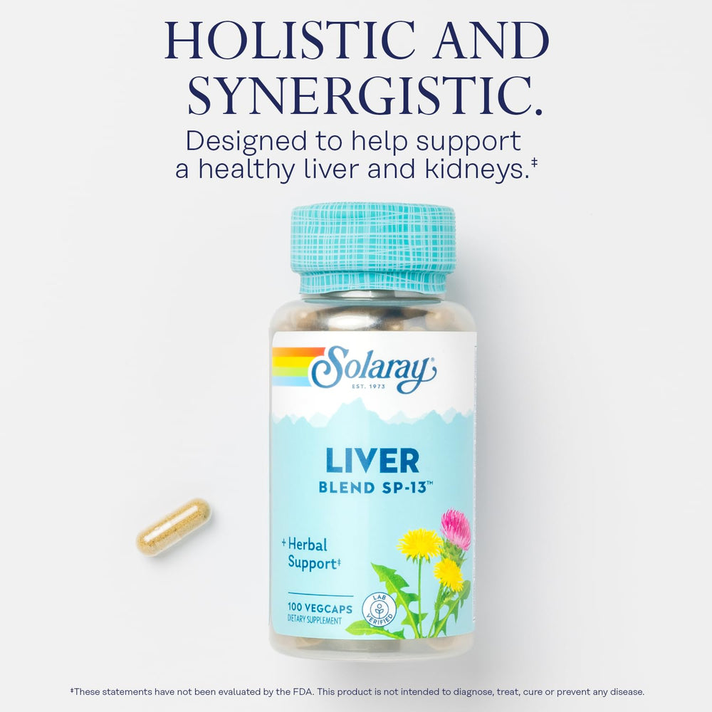 SOLARAY polvo herbal y hierbas clave exhibiendo mezcla de ingredientes