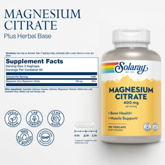 Solaray Magnesium Citrate: cápsulas de 400 mg para salud ósea