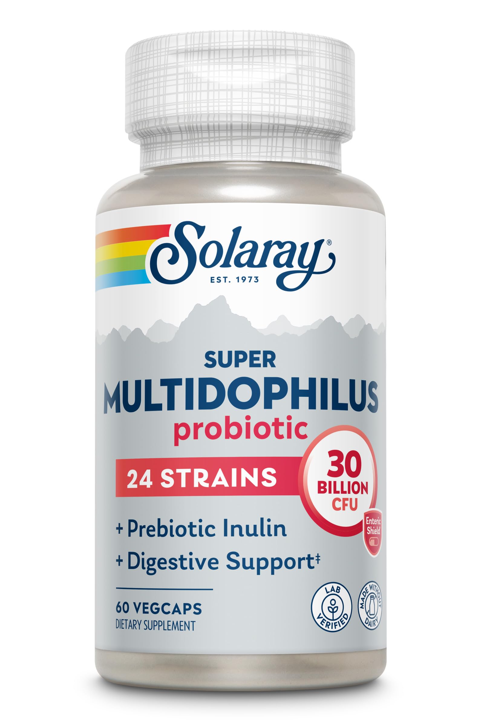 SOLARAY detalle de cápsula Enteric Shield abierta, protección gástrica mejorada