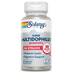 SOLARAY frasco frontal Multidophilus mostrando etiqueta y beneficios