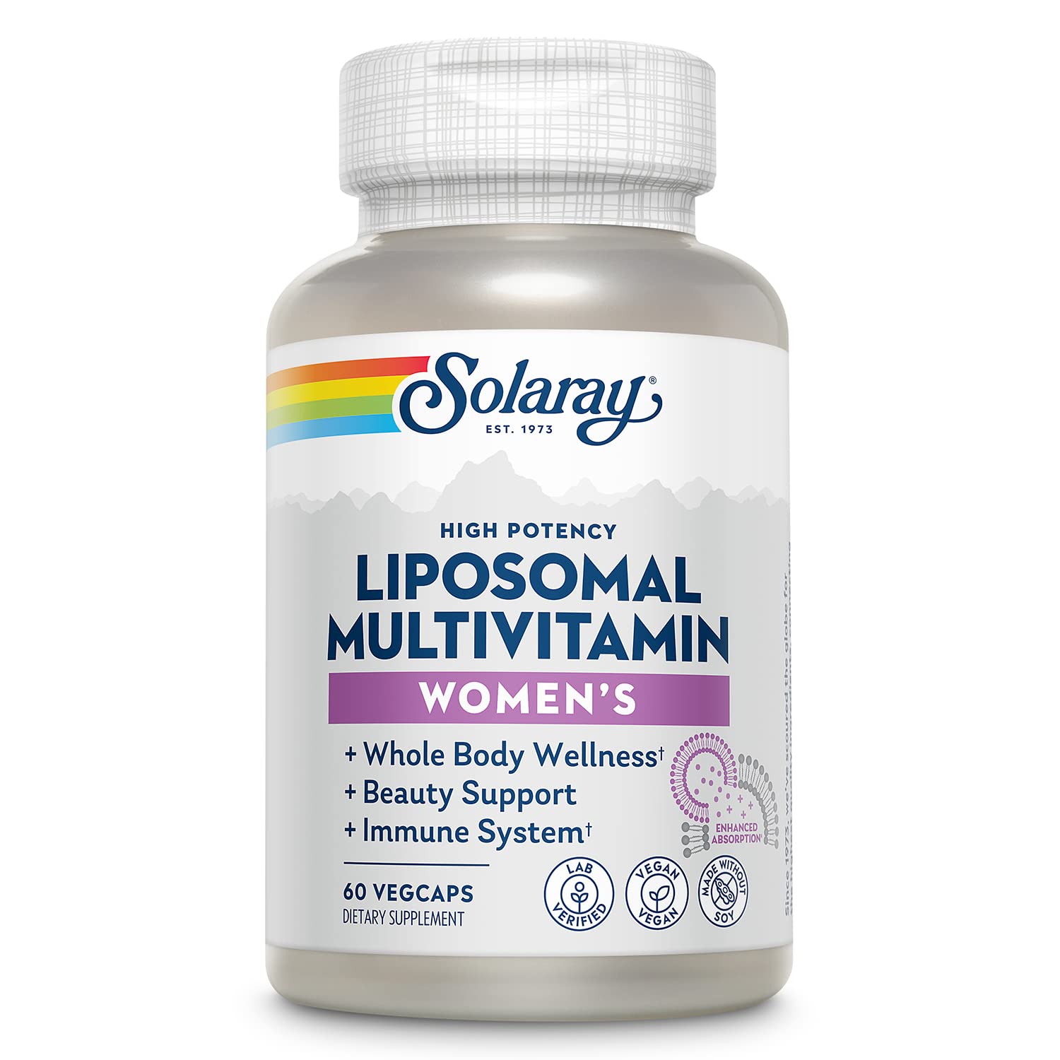 SOLARAY envase frontal de Liposomal Multivitamin Women con información visible y beneficios
