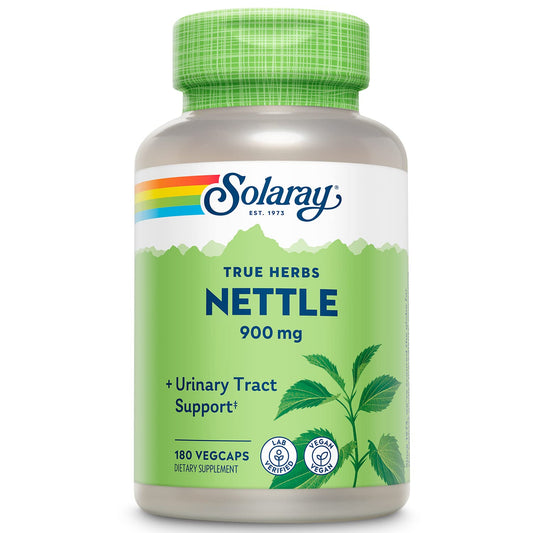 SOLARAY botella frontal mostrando cápsulas y beneficios sostenibles