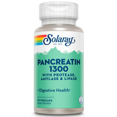 Frasco SOLARAY Pancreatin 1300 frente con diseño claro y beneficio digestivo