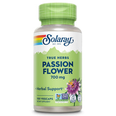 SOLARAY frasco frontal de Passion Flower con 100 VegCaps, presentación clara