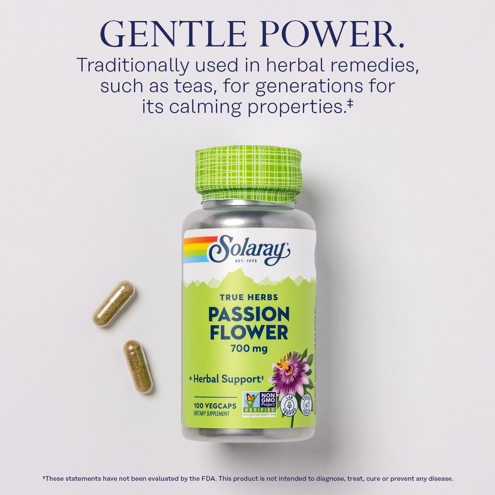 SOLARAY detalle de la textura de la passiflora, muestra de ingredientes naturales
