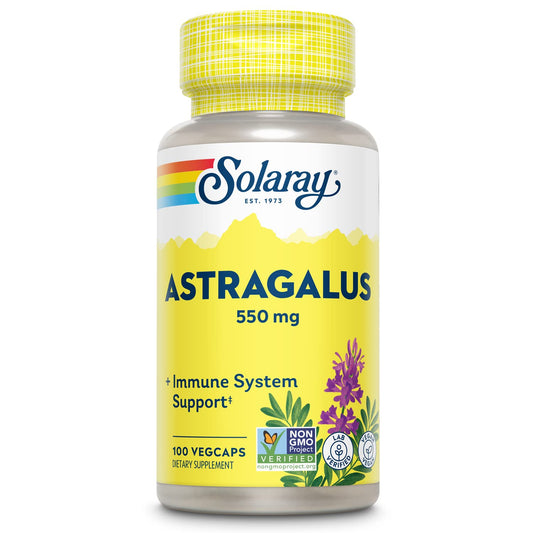 SOLARAY Astrágalo raíz 550 mg: botella de cápsulas veganas para apoyar el sistema inmune.