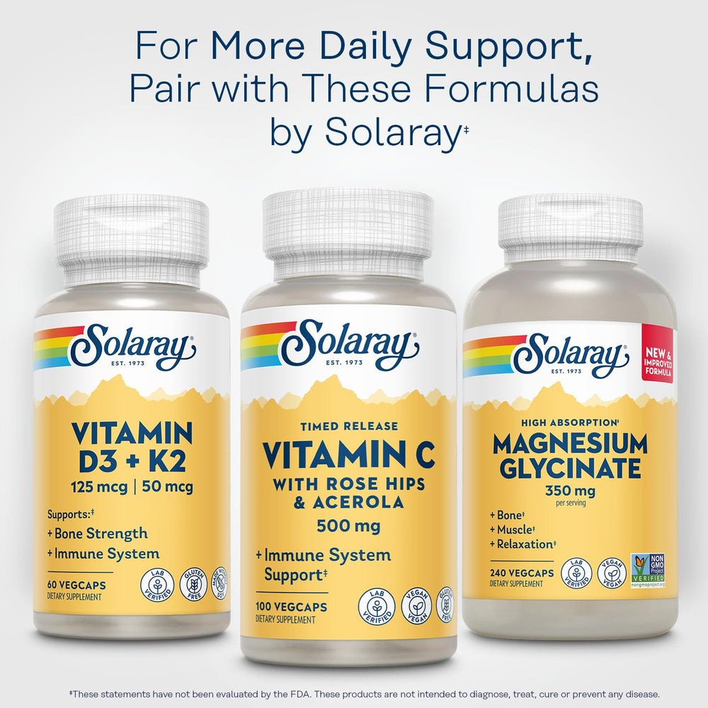 Etiqueta de SOLARAY Vitamina C con información nutricional clara y modo de uso