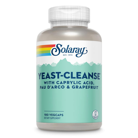 Solaray Yeast-Cleanse frente del envase mostrando la presentación clara