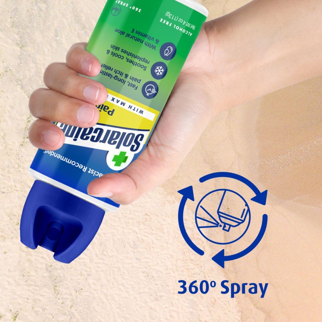 Solarcaine en piel con quemadura solar calmando y refrescando al contacto