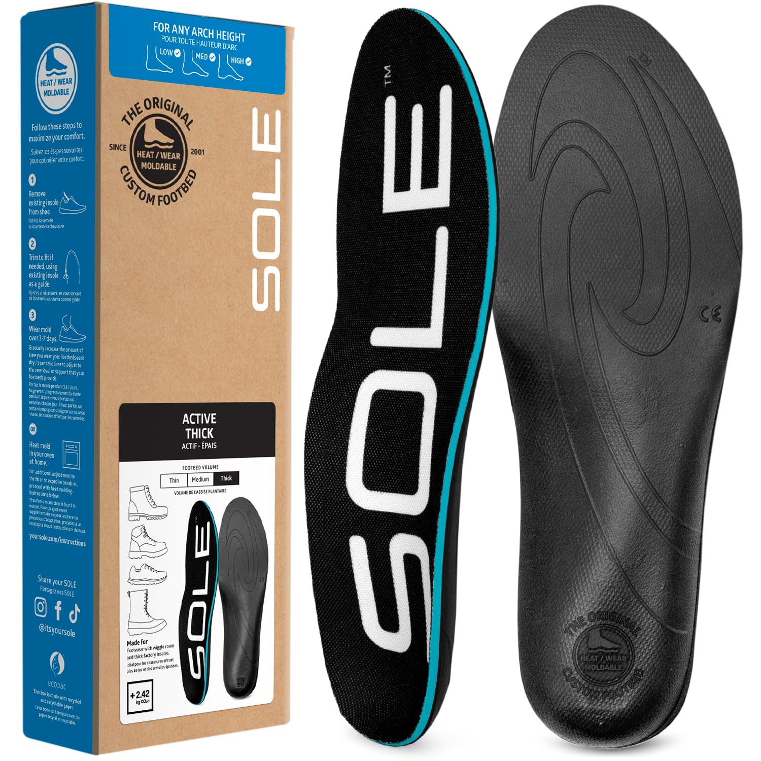 SOLE Active Thick Insole front view showing cushioned surface for all-day comfort.