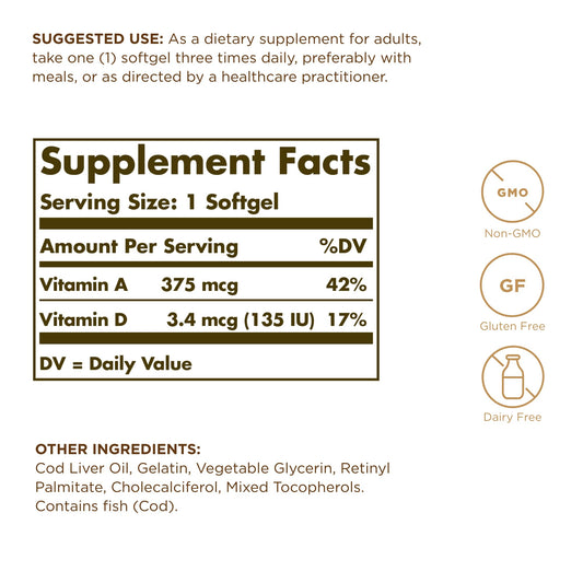 Solgar Aceite de Hígado de Bacalao - botella: libre de gluten y OGM