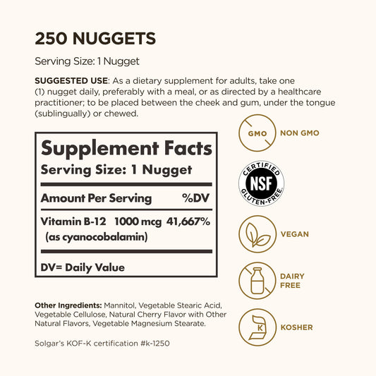 Solgar primer plano del nugget para apreciar textura y facilidad de disolución