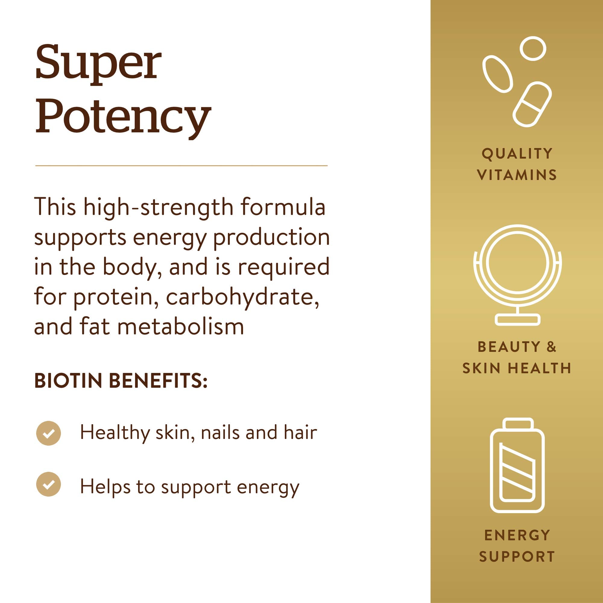 Etiqueta Solgar Biotin con información nutricional clara y confiable