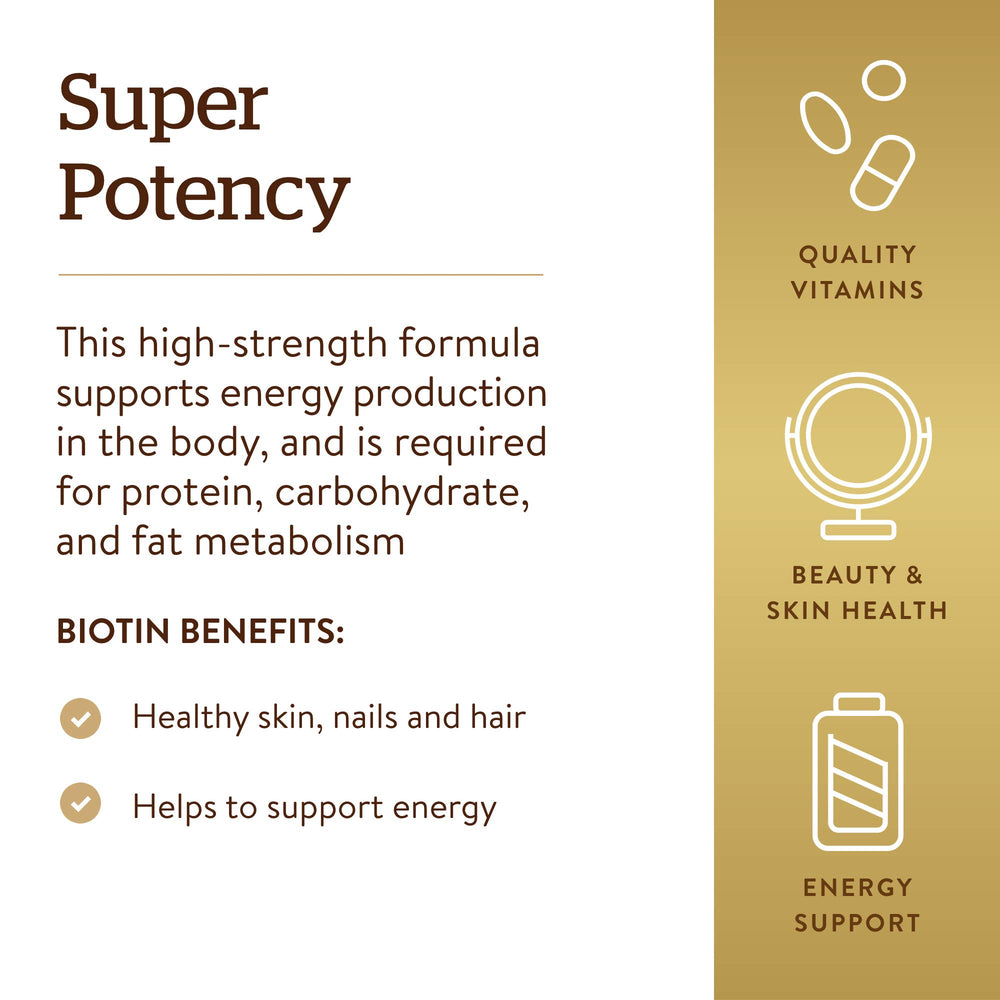 Etiqueta Solgar Biotin con información nutricional clara y confiable