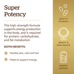 Etiqueta Solgar Biotin con información nutricional clara y confiable