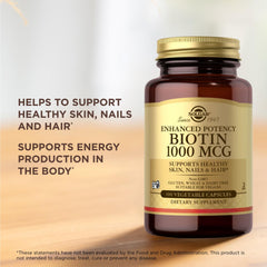 Solgar Biotina Potencia Mejorada, rutina diaria fácil de incorporar para energía sostenida.
