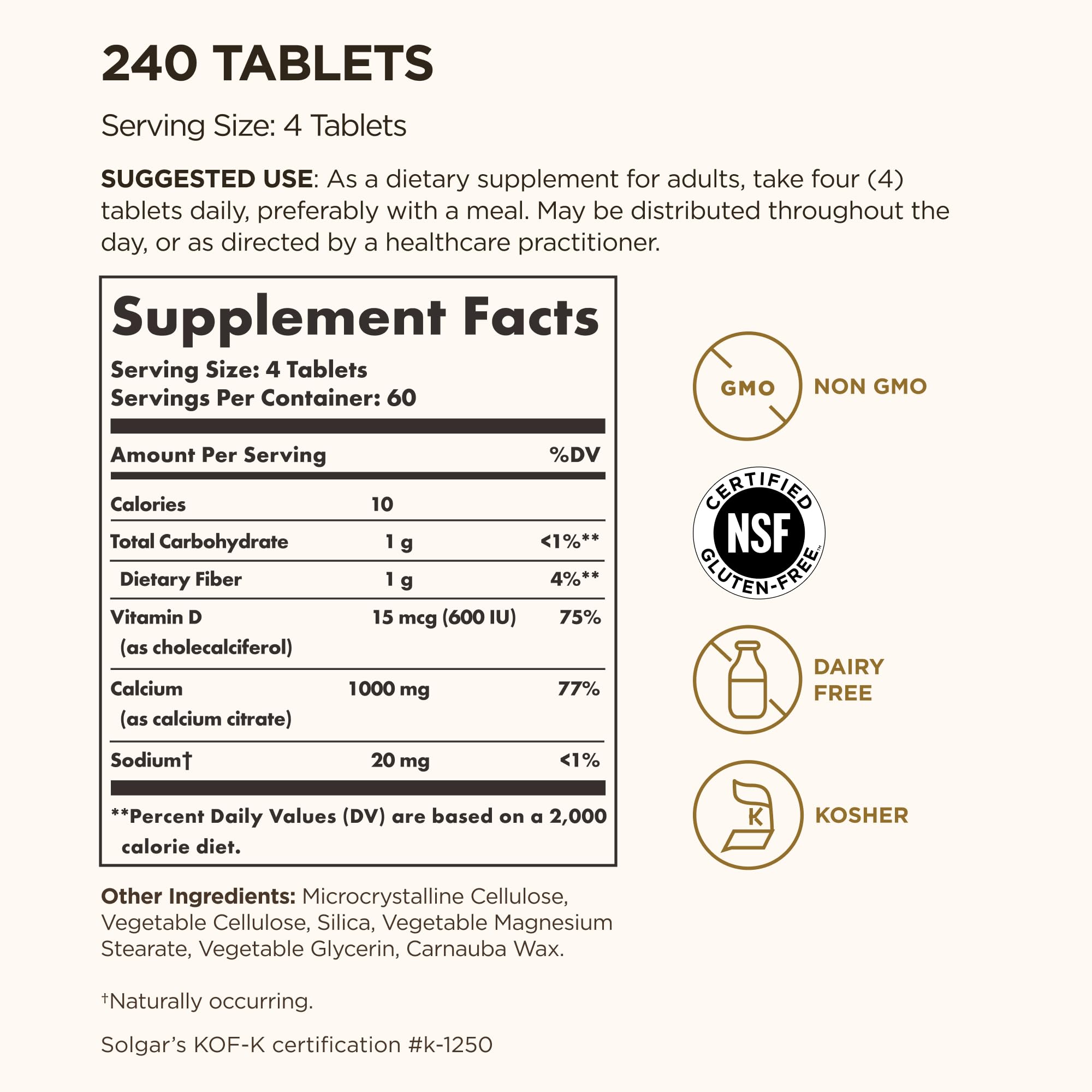 Solgar Calcium Citrate con D3: detalle de tabletas para mayor absorción