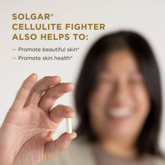 Solgar Cellulite Fighter producto en uso sobre muslo para rutina diaria